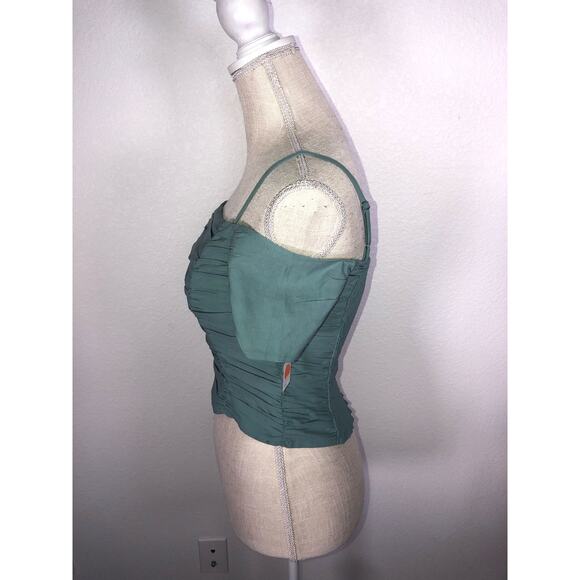 ASTR Dark Sage Ruched Off The Shoulder Smocked Top - S - Picture 4 of 5